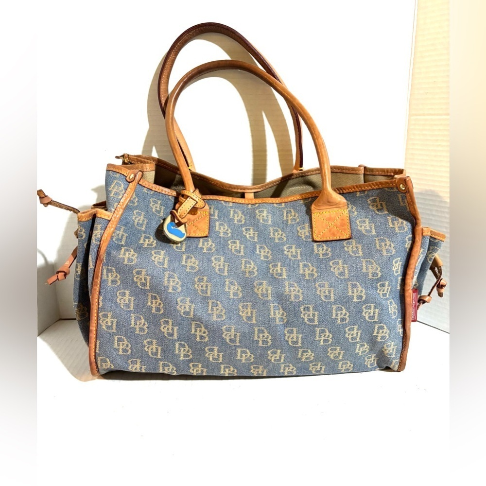 Dooney & Bourke Blue and Brown Monogram canvas / leather Tote bag